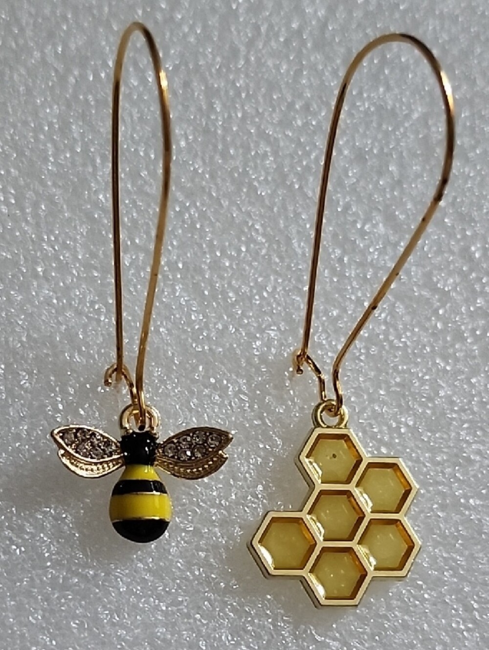 Gold Bee and Honeycomb Drop Earrings - Yellow/Black